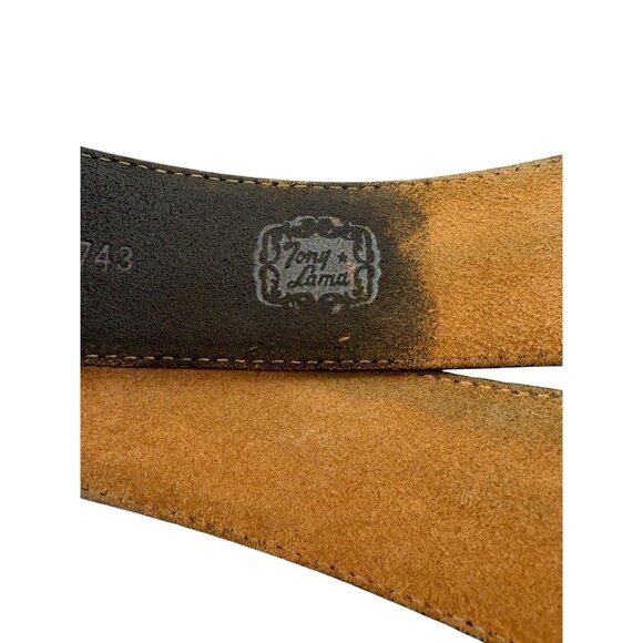 *Montana Silversmiths Tony Lama Tooled Leather Western Belt Mens 40 Black Brown - Picture 5 of 16
